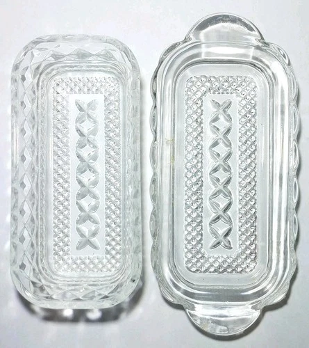 VINTAGE CLEAR GLASS ANCHOR HOCKING BUTTER DISH WEXFORD DIAMOND PATTERN