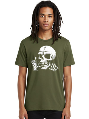 Skull-With-Spray-Can Mens Graphic Tee, 100% Cotton, Casual Summer Wear
