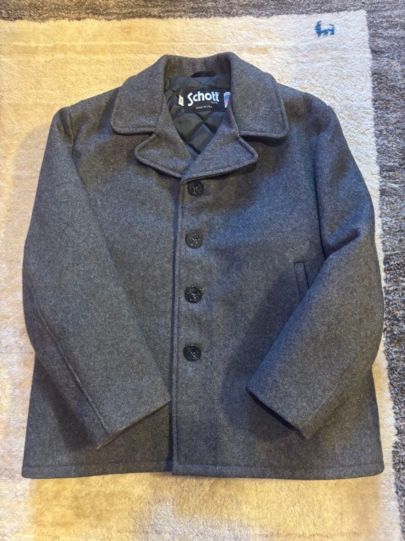 Schott Peacoat Single Melton Wool Gray Size L Made in USA Used From Japan