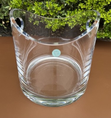 Tiffany & Co. Crystal Ice Bucket Modernist with Integrated Handles Signed Glass
