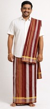 Men's Burgundy Cotton Dhoti/Veshti Angavastram Set Indian Ethnic Wear