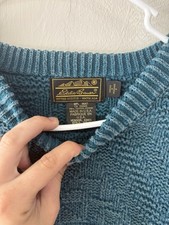 vintage 80s eddie bauer 3d knit 100 wool blue sweater READ good condition