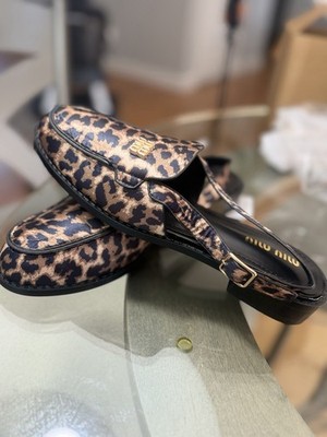 Miu Miu Women s Brown/Black Leather Leopard Slingback Loafer Flats US 11