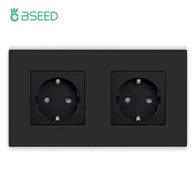 BSEED Doppel Steckdose EU 2-fach Unterputz   Schwarze Wandsteckdose Modern, 16A