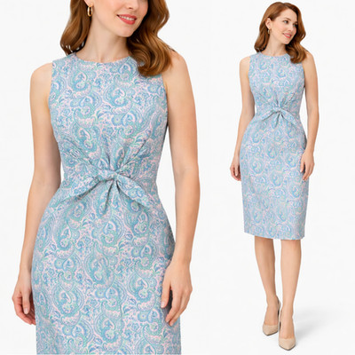 NEW Tahari Arthur S Levine Paisley Sheath Dress Size 0 Pink Blue Cotton