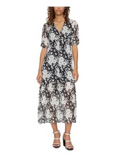 SANCTUARY Womens A-Line Midi Dress Tie Short Sleeve V Neck