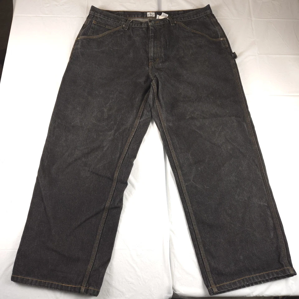 Vintage CK Calvin Klein Jeans Carpinteiro Masculino 40x30 Preto Enxágue Hip Hop Baggy Y2K - Imagem 2 de 4