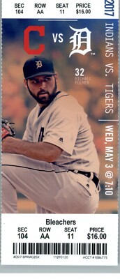 Cleveland Indians vs Detroit Tigers 5/3/2017 Full Ticket - Michael Fulmer