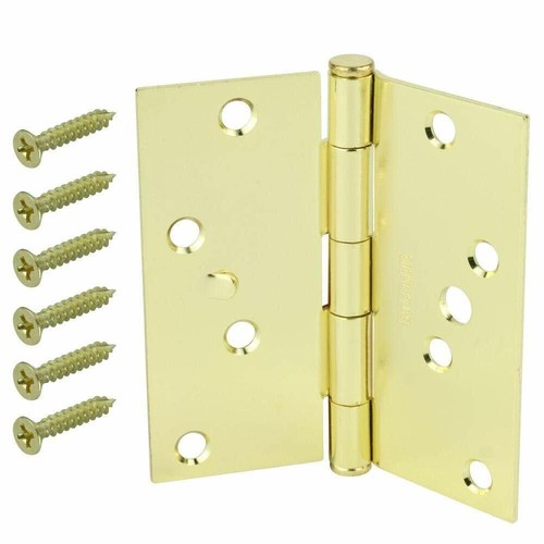 Everbilt 4 in. Bright Brass Finish Square Corner Security Door Hinge (3) Pack - 第 1/3 張圖片