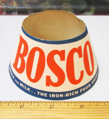 Vintage 1940s milk bottle paper collar, fits over milk bottles, Bosco Advert