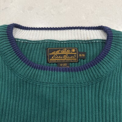 Vintage 90s Eddie Bauer Knit Sweater Cotton Color Block Mens XL