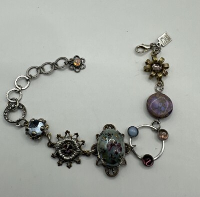 Vintage Desert Heart Bracelet Made USA Faux Opal Painted Glass