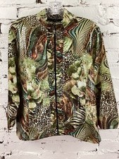 Toni Morgan Jacket Women's L Short Full Zip Floral Animal Print Clear Sequins