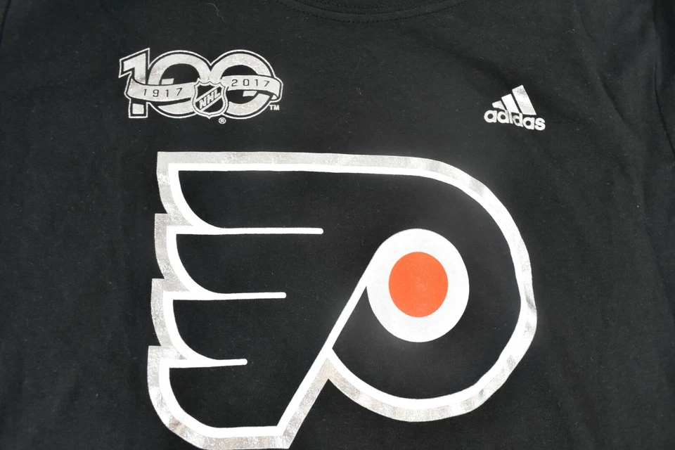 Camisa negra Adidas para mujer NHL Philadelphia Flyers hockey 100 años nueva con etiquetas L Foto 2 de 4