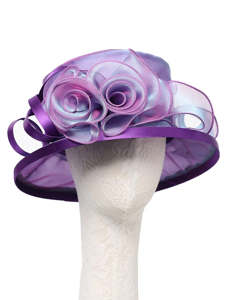 Sombreros Derby Morados para Fiesta del Té Para Mujer Elegante Sombrero de Boda Flor Fascinadores Gorra Foto 2 de 4