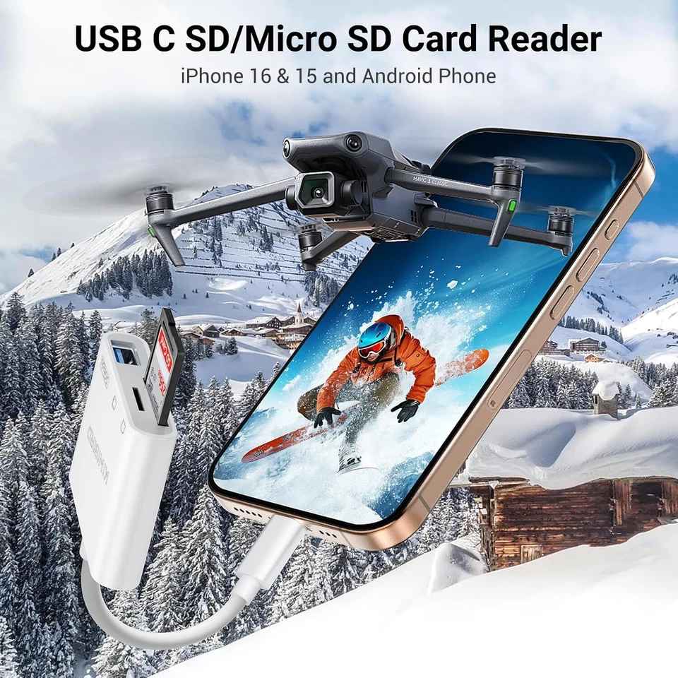 KiWiBiRD USB C SD Micro SD Card Reader for iPhone 16 15 Mac iPad Air Pro USBC - Image 4 of 4