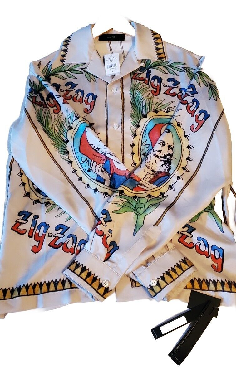 AMIRI x Zig Zag Print Long Sleeve Silk Bowling Shirt | NWT AMIRI x Zig Zag Print Long Sleeve Silk Bowling Shirt | NWT