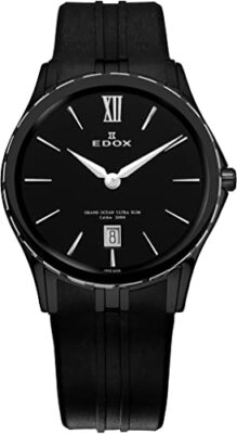Edox Women's 26024 357N NIN Grand Ocean Black Ion-Plating Case Rubber Watch