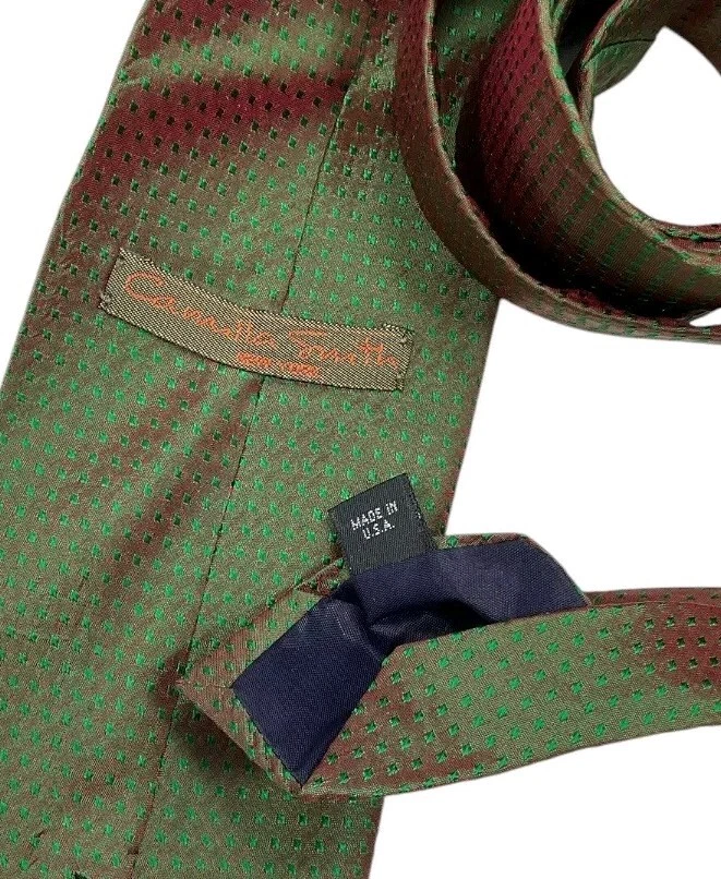 Corbata CAMILLA SMITH Cambiante Verde/Borgoña Geométrica Seda LUJO EE. UU. Foto 3 de 4