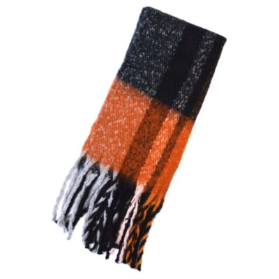 Karierter Schal orange und schwarz große Fransen Winter weich Foxbury