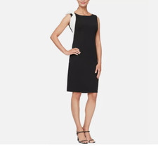 SLNY Womens Black-Ivory Bow Sleeveless Cocktail Sheath Dress 12 11338