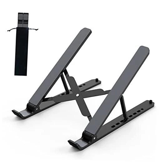 Laptop Stand for Desk, Adjustable Laptop Riser ABS+Silicone Foldable Black
