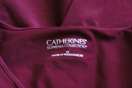 Catherine's Suprema Collection Women's T Shirt 1X Red Burgundy Keyhole Neck - Picture 8 of 10