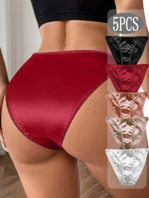 Five Pack Buttery Smooth Second Skin Satin String Bikini Panties Size XL  BG17
