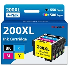 200XL Ink Cartridges 4PK Replacement for Epson XP-200 WF-2520 WF-2530 Printers
