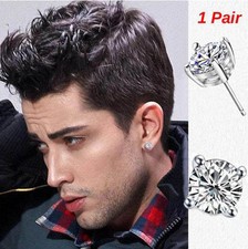 Men’s, Youth’s, Boys: Platinum Plated 6mm Cubic Zirconia Sleeper/Stud Earrings