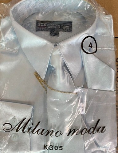 Boy's &Kid's Silky Satin Dress Shirts with Tie & Hanky, long sleeve Sizes 4-20 - Picture 6 of 22