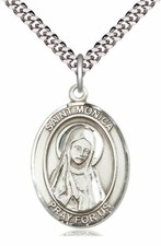 St. Monica Medal in 1" Fine Pewter, 24" Rhodium Plate Clasp Chain