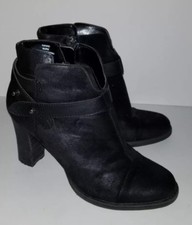 CROWN VINTAGE black Faux Suede strappy Fabric Block Heel Boots. 9.5