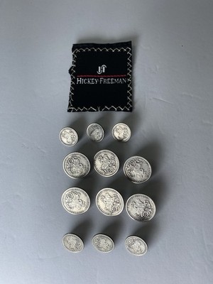 Set of 12 Hickey Freeman St George & Dragon Blazer Buttons Silver Tone Polished