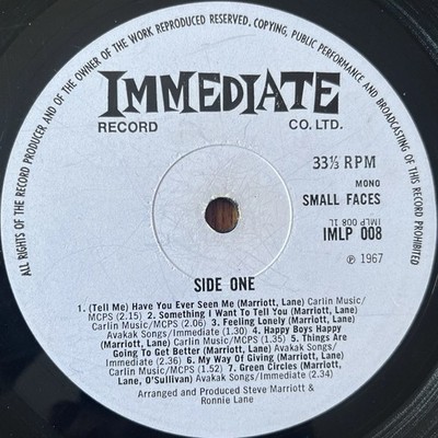 SMALL FACES LP 1967 UK Immediate MONO 1st Press IMPL 008 Freakbeat Garage Rock