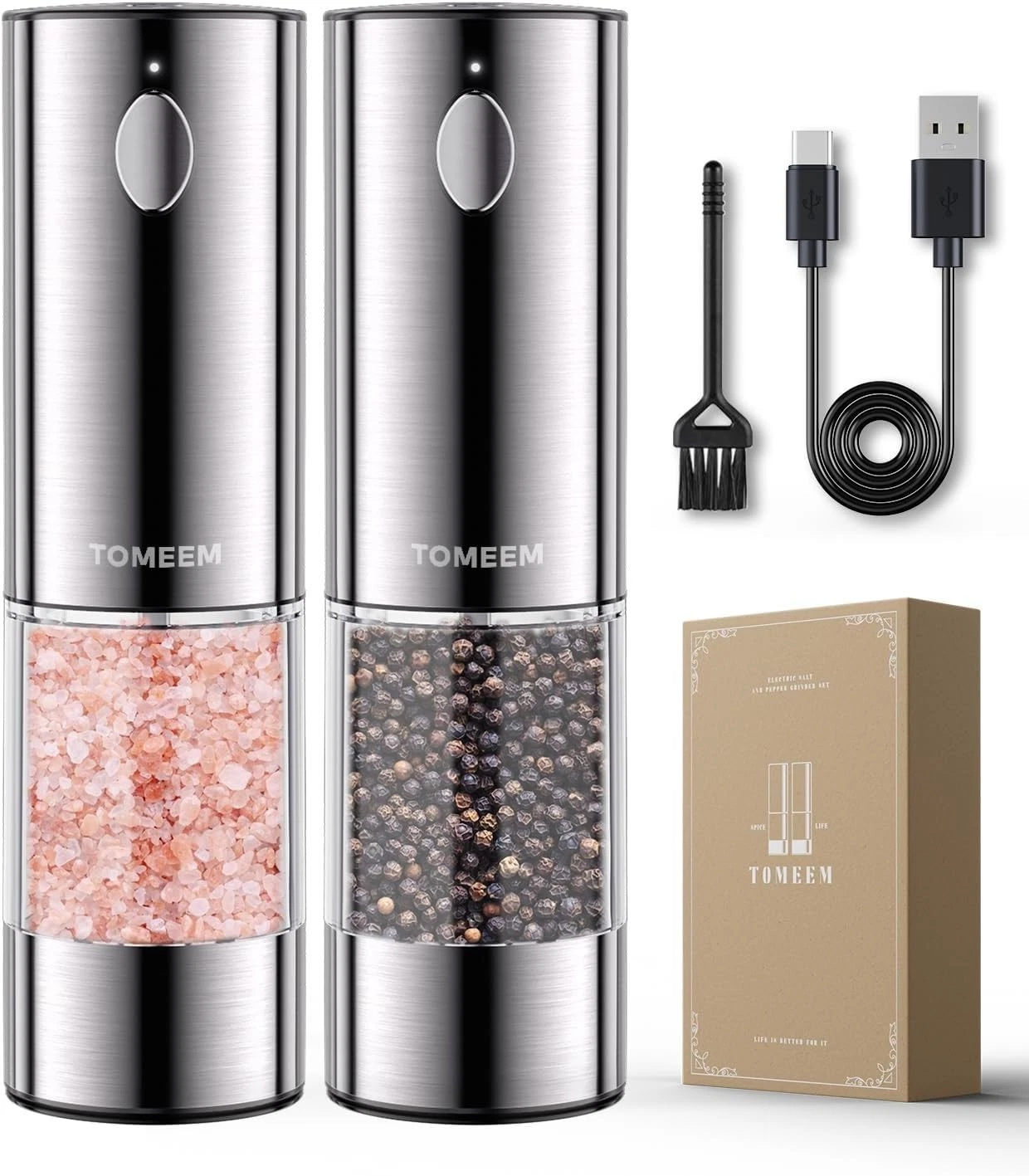 Upgraded Larger Capacity Electric Salt & Pepper Grinder Set Rechargeable W/ LED