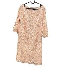 Vince Camuto 12 Blush Pink Peach Lace Sheath Dress 3/4 Bell Sleeve Lined Floral