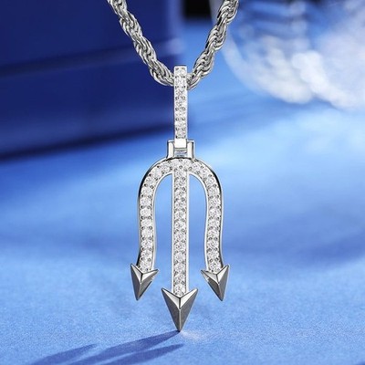 925 Silber Moissanit Iced Out Dreizack Anhänger