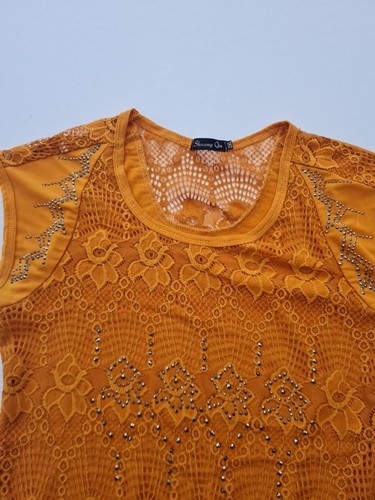 Ladies Beaded Top Shuang Qin Size 2XL Mustard Lace 30022 - Picture 5 of 13
