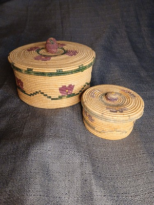 #ad Set Of Vintage Native American Lidded Baskets Coiled Flower Pacific NW 5.5quot; amp; 3quot; $350.00