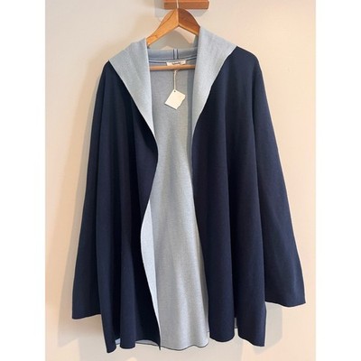 SPLENDID Long Hooded Cardigan Sweater LARGE Open Front Navy Blue Cashmere Soft