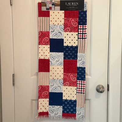 Ralph Lauren PATRIOTIC AMERICANA PATCHWORK TABLE RUNNER 14''x72'' NEW