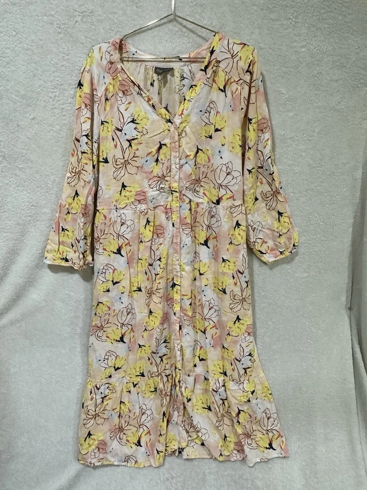 Style & Co Maxi Dress Women XL Yellow Floral Tiered Cottagecore Linen Blend Read - Image 2 of 4