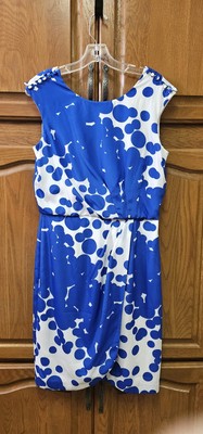Emma & Michele Blue And White Knee Length Dress Sleeveless Draped | eBay