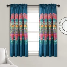 Boho Chic Light Filtering Window Curtain Panels Pair 52" W x 63" L +2" Turquo...