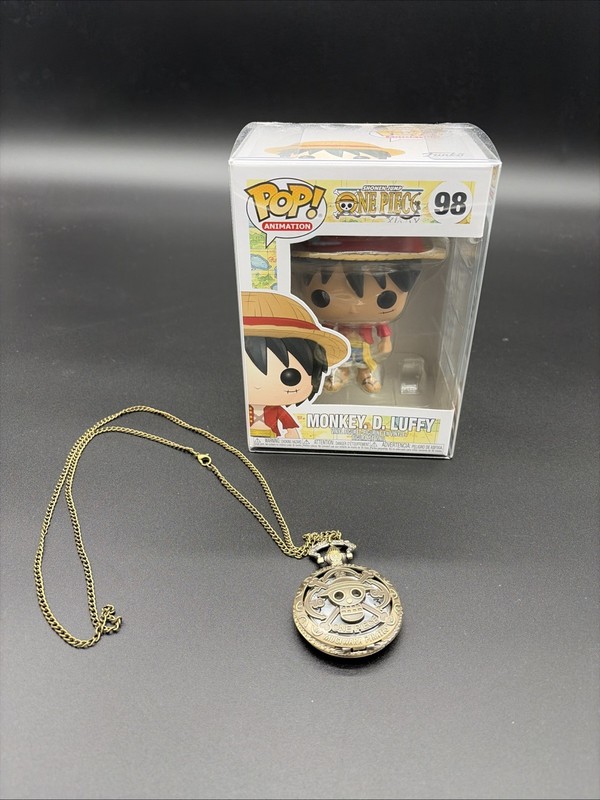 Funko POP One Piece Monkey. D. Luffy #98 w/protector & One Piece Pocket Watch