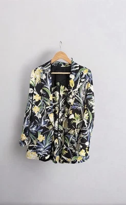 ZARA BASIC Open Front Floral Blazer Tropical Print Spain Women’s Size S UK 8 10 - Image 1 of 4