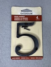 Gatehouse House Number #5 Aged Bronze Flush Mount 4 Inch Tall  2.5" Wide