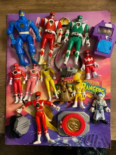 Vintage lot of Mighty Morphin Power Rangers toys TV show and Movie MMPR Rangers