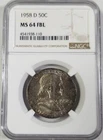 1958 D Silver Franklin Half Dollar NGC MS 64 FBL Full Bell Lines